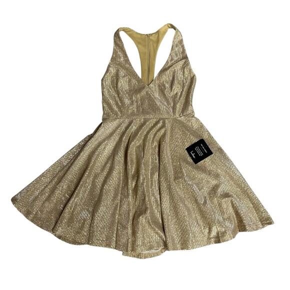 NEW Lulus Apryl Mae Gold Skater Dress Size Small - Picture 4 of 12